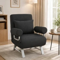 HOMCOM Single Sofa Bed, 3-in-1 Convertible Folding Chair Bed with Adjustable Backrest, Removable Armrests, Black(m-7)