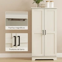 HOMCOM Armario Despensa Cocina con 2 Puertas 16 Estantes y Estante Ajustable para Comedor Salón 60x40x120 cm Crema(m-6)