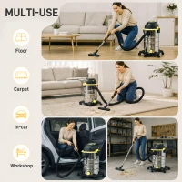 HOMCOM 1400W Vacuum Cleaner, 3-in-1 Wet and Dry Vacuum Cleaner with Blowing Mode and 30L Stainless Steel Tank, Yellow(m-8)