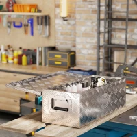 HOMCOM Caja de Herramientas de Aluminio con Asas Retráctiles Cierre con Llave y Gran Capacidad de Almacenaje 76x33x25 cm Plata(m-8)