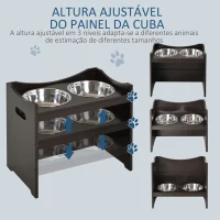 PawHut Comedouro para Cães Elevado Comedouro para Cães com 2 Tigelas de Aço Inoxidável e Altura Ajustável 54x31,5x47 cm Marrom(m-7)
