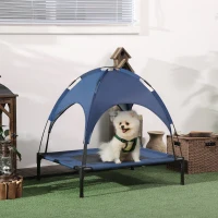 PawHut Haustierbett mit Baldachin, Hundebett, klappbar, wetterbeständig, Blau(m-10)