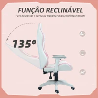 HOMCOM Cadeira Gaming Reclinável com Almofada Lombar Apoio de Cabeça Basculante e Altura Ajustável 67x60x120-128 cm Branco e Rosa(m-5)