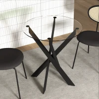 HOMCOM Moderne glazen eettafel, Ø70 cm, keukentafel met gehard glasblad en metalen poten, voor 4 personen(m-8)