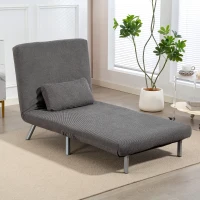 HOMCOM Sofá Cama de Uma Praça Dobrável Revestido em Tecido Cinzento Mesclado com Encosto Ajustável em 5 Níveis 80x75x83 cm(m-10)