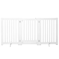 PawHut Barreira para Cães de Madeira Barreira para Animais de Estimação Dobrável de 3 Painéis com 1 Porta e Pés de Apoio 155x35,5x76 cm Branco(m-11)