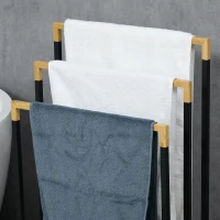 kleankin Handdoekhouder Handdoekhouder Set 3 Handdoekstangen, Industrieel Ontwerp, Bamboe, 45 x 22,5 x 86 cm, Zwart + Natuurlijk(m-8)