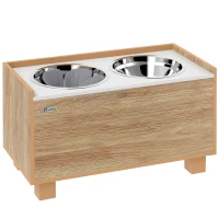PawHut Comedouro para Cães Elevado com Sistema de Alimentação Lento Espaço de Arrumação 2 Tigelas de 2L de Aço Inoxidável 60x30x35,5 cm Madeira(m-1)