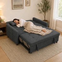 HOMCOM Sofá Convertible 2 Plazas 3 en 1, Sofá Cama Clic Clac 160 cm, Respaldo Regulable, Asiento Amplio, 2 Cojines, Gris oscuro(m-7)