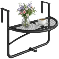 Outsunny Semi-Circular Attachable Balcony Hanging Coffee Table Adjustable Side Metal Table(m-1)