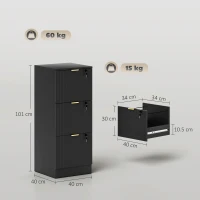 HOMCOM Filing Cabinet, Fluted Vertical File Cabinet with 3 Lockable Drawers and Hanging Rails, Black(m-3)