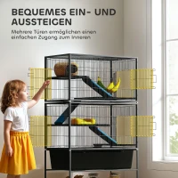 PawHut Kleindierenkooi, Huisdierkooi met 5 Niveaus, Anti-Slip Rampen, Hangmat, 88 x 48 x 150,5 cm, Donkergrijs(m-6)
