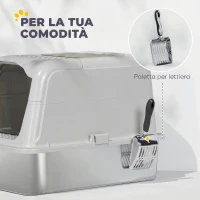 PawHut Lettiera per Gatti Chiusa con Coperchio, 2 Ingressi, Paletta e Sacchetto Deodorante, Grigio Chiaro(m-7)