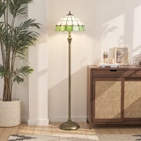 HOMCOM Tiffany-Style Floor Lamp with Handcrafted Stained Glass Shade, 152cm Tall Vintage Standing Lamp, Bronze Tone and Green(m-7)