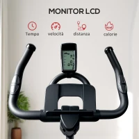 SPORTNOW Cyclette Magnetica con Volano 10 kg, Sedile e Manubrio Regolabili, Monitor LCD, Porta Tablet, Nero(m-8)