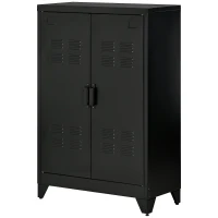 HOMCOM Armário de Metal de Armazenamento com Dupla Porta 2 Prateleiras com Altura Ajustável Armário para Escritório 75x33x110cm Preto(m-11)