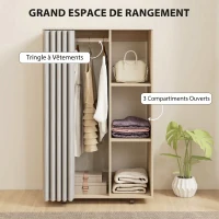 HOMCOM Armoire penderie vêtement dressing mobile 4 roulettes tringle à vêtements et étagères 80x40x128cm, effet bois naturel(m-4)