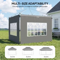 Outsunny Gazebo Side Panels, Sides Replacement with Window for 3x3(m) or 3x4m Pop Up Gazebo, 2 Pack, Dark Grey(m-7)
