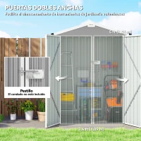 Outsunny Cobertizo de Jardín Exterior 1,1 m² 136x87x178 cm con 2 Puertas Abatibles Techo a Dos Aguas y Guantes Gris Plateado(m-4)