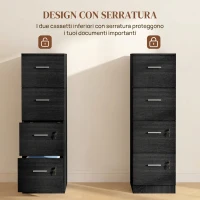 HOMCOM Armadio per Ufficio a 4 Cassetti con 2 Serrature e Barra Portadocumenti, in Legno, 40x42x130.8 cm, Nero(m-6)