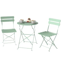 Outsunny Conjunto de Jardim Dobrável com 2 Cadeiras Dobráveis e Mesa Redonda Estrutura Metálica Eletroforética para Varanda Verde(m-11)