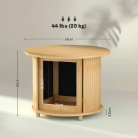 HOMCOM Beistelltisch, rund, mit Stauraum, Schiebetür, Bambus, Ф60 x 45 cm, bis 20 kg belastbar(m-3)
