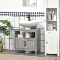 kleankin Móvel para Lavatório Pousar Móvel Casa de Banho de Madeira com Portas Prateleira Aberta Estilo Moderno 60x30x60cm Cinza(m-7)