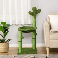 PawHut Albero Tiragraffi per Gatti fino 4.5kg a Forma di Cactus con Palline e Amaca, 40x40x96cm - Verde(m-10)