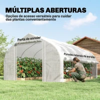 Outsunny Estufa Tipo Túnel 395x300x200 cm com Porta de Malha e 8 Janelas Estufa de Jardim com Cobertura de PE Branco(m-4)
