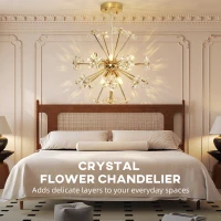 HOMCOM Crystal Chandeliers Ceiling Light with Flower, Modern Pendant Light with Adjustable Height, Ceiling Plate, Clear(m-4)