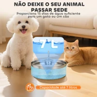 PawHut Fonte para Gatos em Aço Inoxidável 7L Silencioso Fonte de Água para Animais Automática com Sistema de Filtros Luz LED 30,5x31,2x19,3 cm Prata(m-8)
