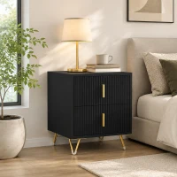HOMCOM Elegant Fluted Bedside Table - Black/Gold-Tone(m-2)