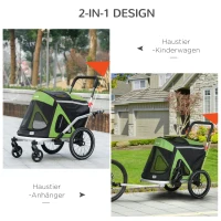 PawHut 2-in-1 Hondenbuggy Hondenjogger Fietskar, 2 Reflectoren, 1 Veiligheidslijn, 150 x 68 x 95 cm, Groen(m-6)