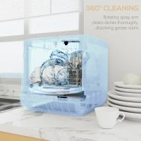 HOMCOM Table Top Dishwasher with Built-in 6L Water Tank, Mini Countertop Dishwasher with 6 Programs, 4 Place Settings, Silver Tone(m-7)