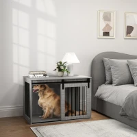 PawHut Hundebox mit Schiebetür, Belüftung, Spanplatte und Stahl, 98 x 58 x 61 cm, Grau(m-10)