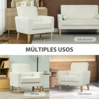 HOMCOM Butaca de Salón Tapizado en Terciopelo Sillón de Lectura con Asiento con Botones y Patas de Madera para Dormitorio Crema(m-8)