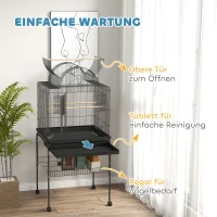 PawHut Vogelkäfig für Kanarienvögel & Wellensittiche, mobil, mit Bodenfach, Metallgitter, Schwarz(m-7)