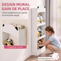 AIYAPLAY Bibliothèque Murale Enfant à 4 Niveaux, Étagère à Livre 3-8 Ans, Meuble de Rangement pour Salle de Jeux, Salon, Blanc(m-4)