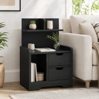 HOMCOM Bedside Table, Small Bedside Cabinet with 2 Drawers and Storage Shelves for Bedroom, Black Wood Effect(m-9)