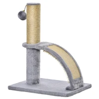 PawHut Compacte Krabpaal met Jutebedekking, Hangende Bal met Bel, Krabplank, 34L x 24B x 43H cm - Grijs(m-10)