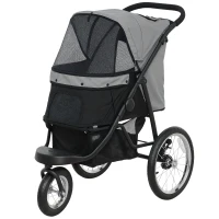 PawHut Hondenbuggy, huisdierenwagen voor kleine honden en katten, met opbergmand, één-klik inklapdesign, grijs(m-10)