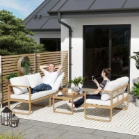 Outsunny Conjunto de Jardim de 3 Peças com Sofá de 3 Lugares com Assento Ajustável Sofá de 2 Lugares e Mesa de Centro Creme(m-10)