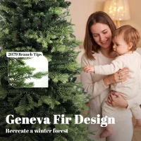HOMCOM Geneva Fir Hinged Xmas Tree, 7ft/210cm Artificial Christmas Tree with 2079 Branch Tips, Foldable Steel Stand, Green(m-5)