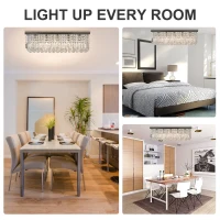 HOMCOM Modern Crystal Ceiling Light Square Crystal Chandelier for Living Room, Dining Room, Hall, 5 x E14 Lamp Holders, Silver, 80 x 25 x 23cm(m-7)