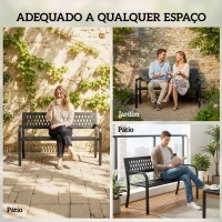 Outsunny Banco de Jardim Exterior de 2 Lugares com Assento Ripado, Apoios de Braço e Estrutura de Aço 119x50x75 cm Preto(m-8)