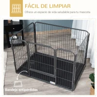 PawHut Parque para Mascotas Rectangular Parque de Juegos para Mascotas 4 Paneles de Acero 109x74x71 cm con Puerta de Doble Pestillo y Bandeja Extraíble para Exterior e Interior(m-6)