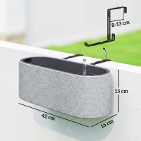 Outsunny 2-delige Set Hangende Bloempot Plantenbak met Afvoersysteem en Haken 42 x 16 x 15 cm Lichtgrijs(m-3)