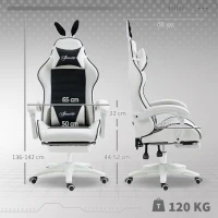 Vinsetto Cadeira Gaming Giratória de Couro PU com Altura Ajustável Inclinável 135° Apoio para a Cabeça 65x63x136-142 cm Branco e Preto(m-3)