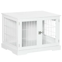 PawHut Gaiola para Cães Pequenos de Madeira 76x54,5x56cm Gaiola com Superfície de Mesa com 2 Portas e Grade de Aço Branco(m-12)
