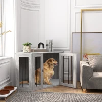 PawHut Dog Crate Furniture Side Table, with Cushion, 122 x 61 x 71cm - Grey(m-10)